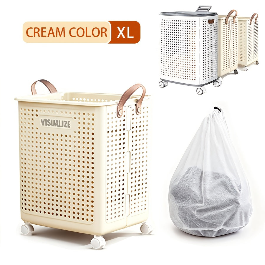 Wheeled Foldable Laundry Hamper in Cream White, Clothes Storage Basket with M, L and XL Options, Selected Inner Bag Configurations and Lidded XXL Selection