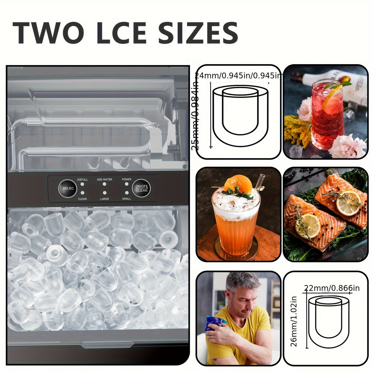 Compact Bullet Ice Maker, 9 Cubes in 6 Minutes and 26.5 lbs Daily Output, Self-Cleaning Ice Machine with Basket and Scoop for Home, Parties and RV Use