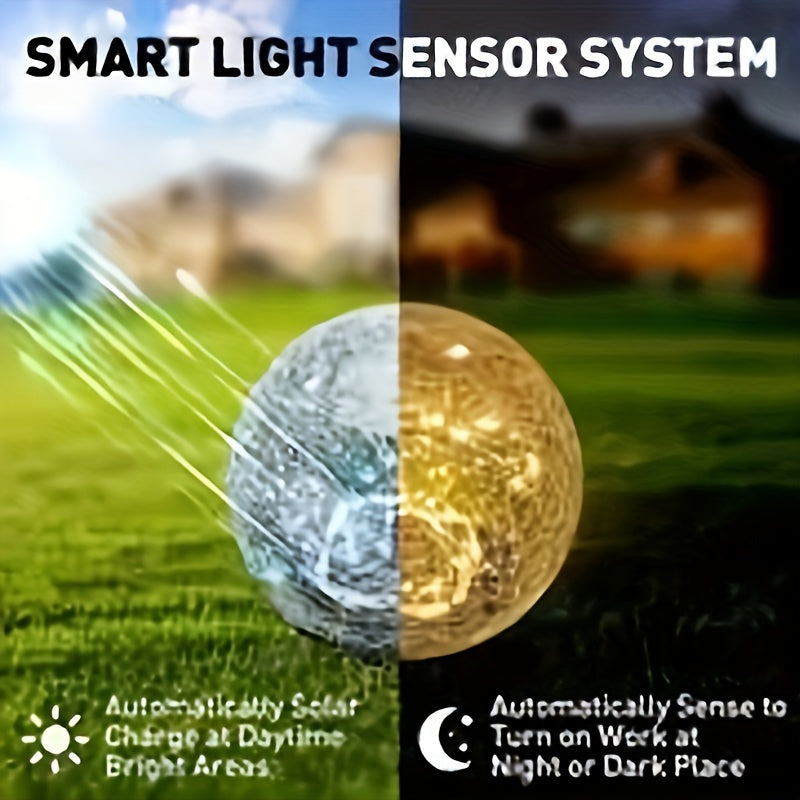 Solar Garden Ball Lights with Crackle Glass, Warm White LED Decorative Globes in 4 or 6 Piece Sets for Patio, Lawn and Outdoor Garden Decor