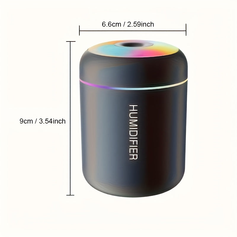 Cool Mist Aromatherapy Diffuser with 300ml Tank and Seven-Color LED Night Light, Black USB-Powered Humidifier for Bedroom, Desk and Home Office Atmosphere