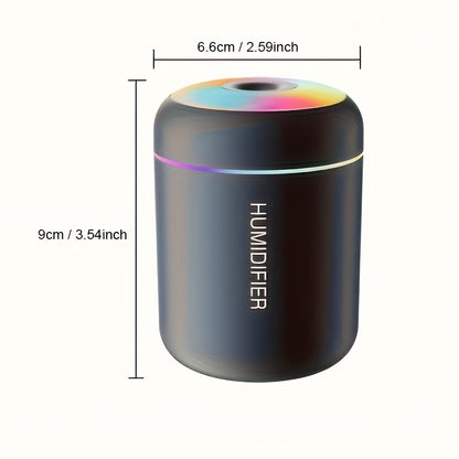 Cool Mist Aromatherapy Diffuser with 300ml Tank and Seven-Color LED Night Light, Black USB-Powered Humidifier for Bedroom, Desk and Home Office Atmosphere