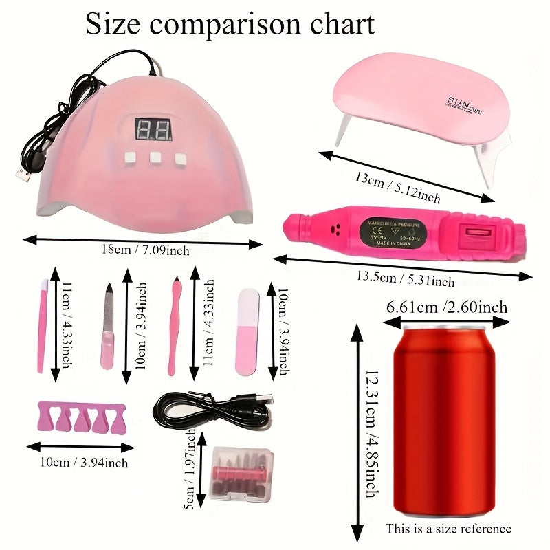 Nail Art Tool Set, Seven-in-One Manicure Selection with Nail Lamp, Cuticle Fork, Pusher and Finger Divider References for Adult Personal Nail Care