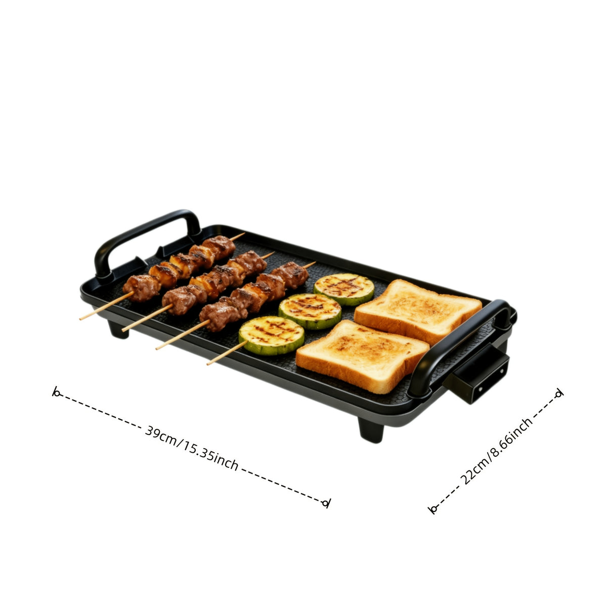 Nonstick Electric Barbecue Tray with Adjustable Temperature, Indoor Cooking Grill in Two Listed Sizes for Steak, Skewers and Home Dinner Gatherings