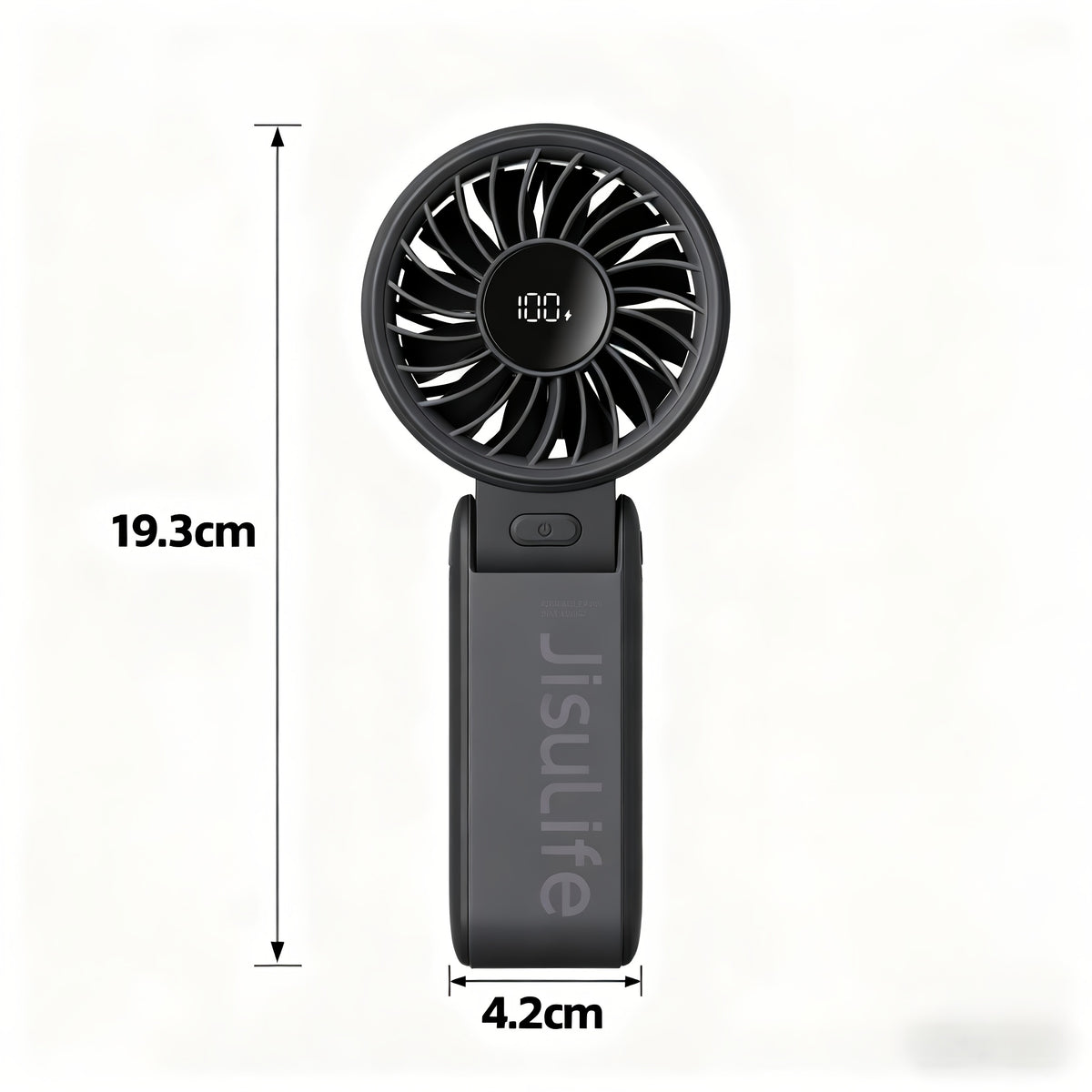 Foldable Handheld Fan JISULIFE Life7 with USB Rechargeable Battery, LED Display and Five Speeds for Desktop, Travel and Festival Use in Grey, Pink or Black