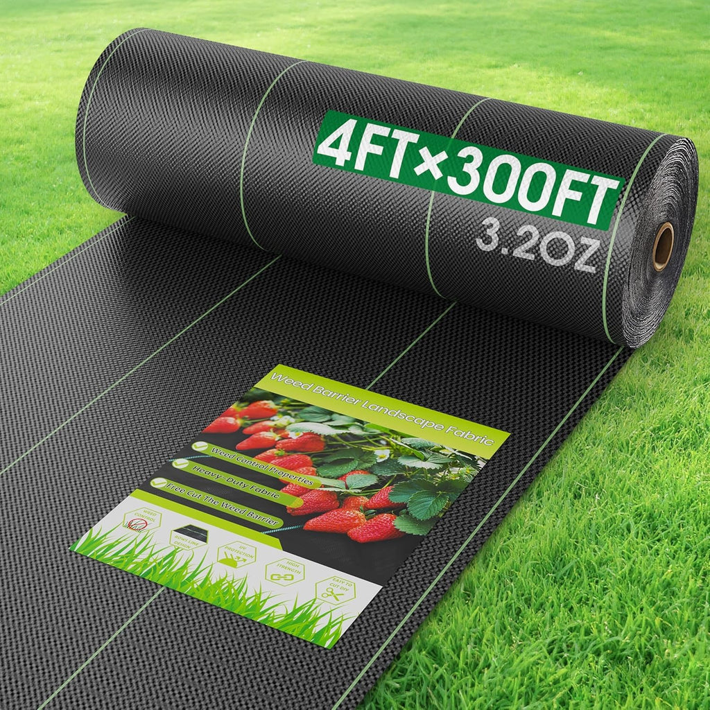 Woven Landscape Fabric Weed Barrier, 3.2oz Garden Ground Cover in 8 x 300 ft or 5 x 100 ft Rolls for Flower Beds, Mulch and Gravel Landscaping