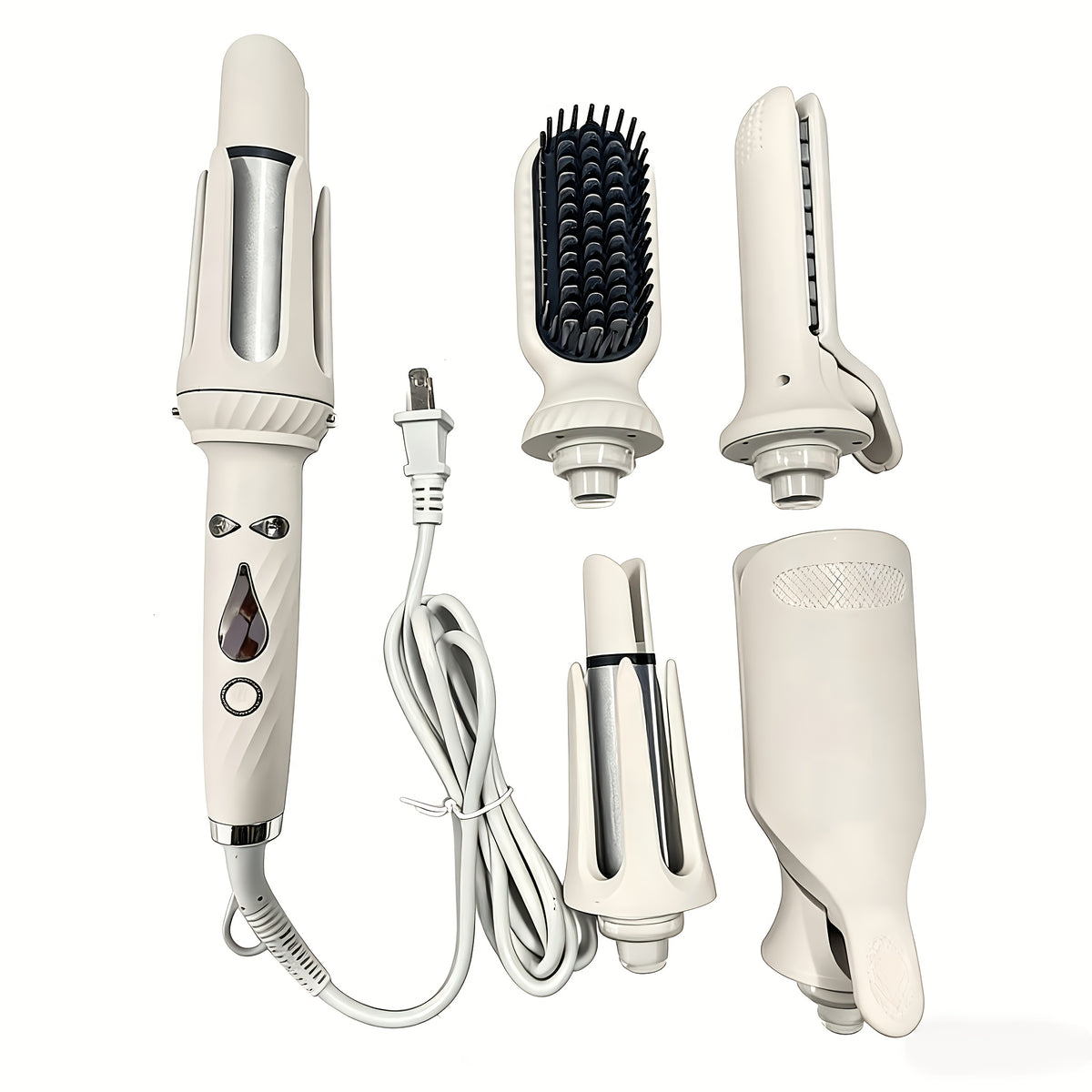 Interchangeable Curling Iron Set 5-in-1 with 25mm and 32mm Wands, Straightening Brush, Wave Styling Head and Root Volumizing Crimper for Home Hair Styling