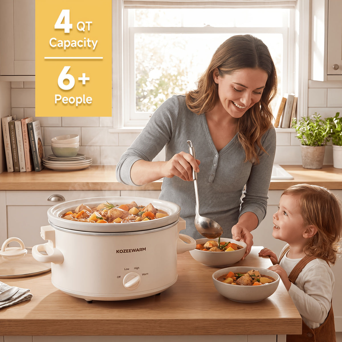 Manual Slow Cooker with 1.5QT or 4QT Capacity Options, Removable Stoneware and Listed Warming Setting for Home Meal Preparation in Six Size and Color Choices