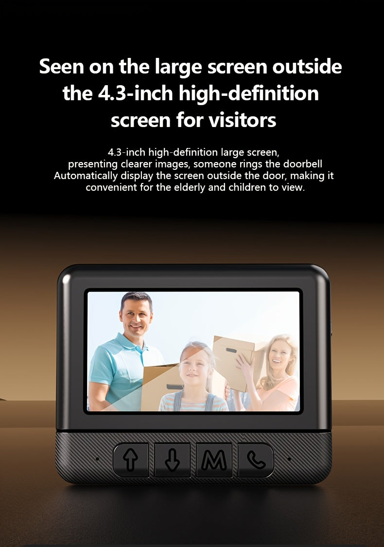 1 Set, Doorbell Camera Wireless No Subscription, Water Resistant Wireless Video Doorbell, Equipped with A 4. 3-inch Display, Real-time Communication Is Like Making A Phone Call, No Need for Button Intercom, One Click Answer, Fisheye Wide-angle Lens