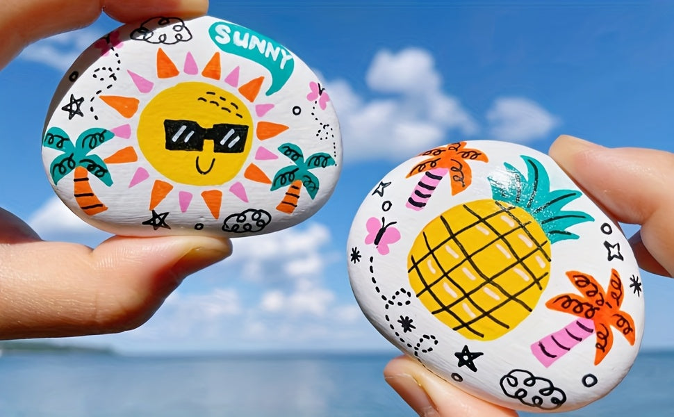 Painting Stones for DIY Rock Art and Decorative Craft Projects with Smooth Flat Stone References, Mixed Size Wording and 150PCS Selection Label