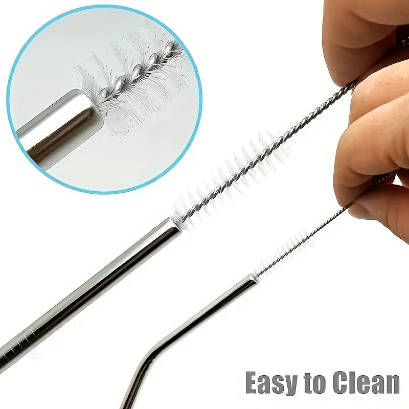 5/10pcs Bendable Stainless Steel Straw Cleaning Brush, Cup Brush, Thin Tube Straw Brush, Long Pipe Brush, Pipeline Dredging Brush, Small Straw Brush, Long Bottle Brush, Kitchen Cleaning Brush, Cleaning Supplies Christmas Supplies