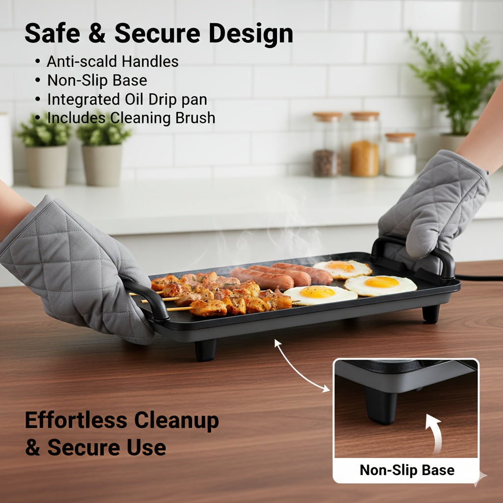 Nonstick Electric Barbecue Tray with Adjustable Temperature, Indoor Cooking Grill in Two Listed Sizes for Steak, Skewers and Home Dinner Gatherings