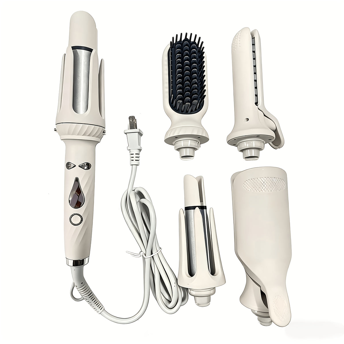 LESROLL 5-in-1 Hair Styler Set with Interchangeable Curling Wand and Straightening Brush for Waves, Curls and Volume in White, Pink or Blue Options