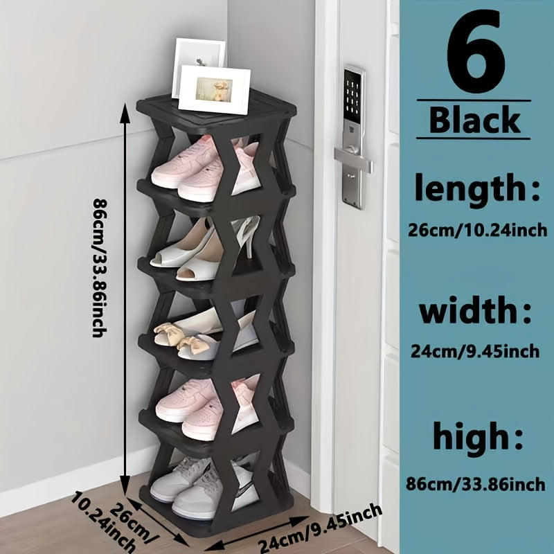 Narrow Shoe Rack in Black with Single-Row Six or Nine Layers, Vertical Footwear Storage Organizer for Indoor Entryways, Hallways, Bedrooms and Dorm Rooms