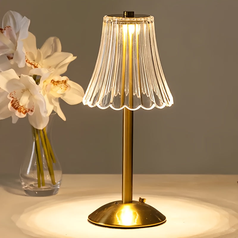 Touch Control Crystal Table Lamp with Three Light Tones, Dimmable LED Lighting, Wrought Iron Base and USB Rechargeable Battery, Single or Two-Lamp Options
