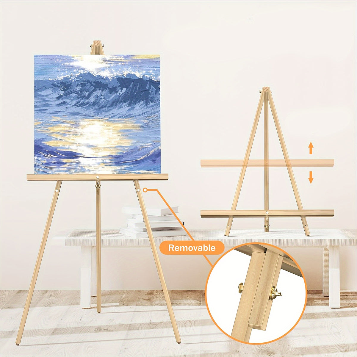 Wooden Tripod Floor Easel with Adjustable Height up to 63 Inches, Folding Artist and Poster Display Stand in Single or Two-Pack Options for Painting and Wedding Signs