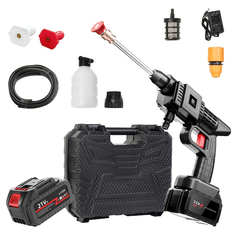Rechargeable Pressure Washer Kit with Listed 30 Bar/435 PSI Output, One or Two Battery Options, Water Hose and Foam Nozzles for Car, Yard and Garden Cleaning