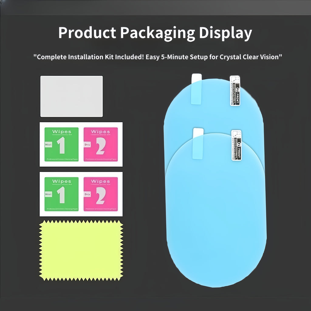 Car Mirror Anti Fog Film for Compatible Vehicle Mirror Surfaces, Four-Piece Two-Pair Set with Hydrophobic Coating Reference for Everyday Mirror Care