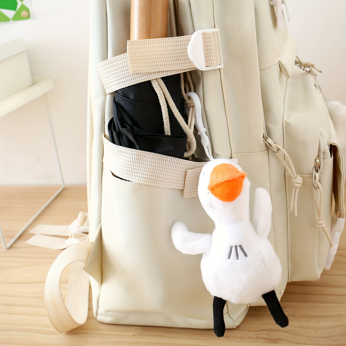 Solid-Color Canvas Backpack Set with Listed Five-Piece Format, Tote, Pencil Bag and Crossbody Wording, Four Pendant-Labeled Color Options for Student Daily Carry