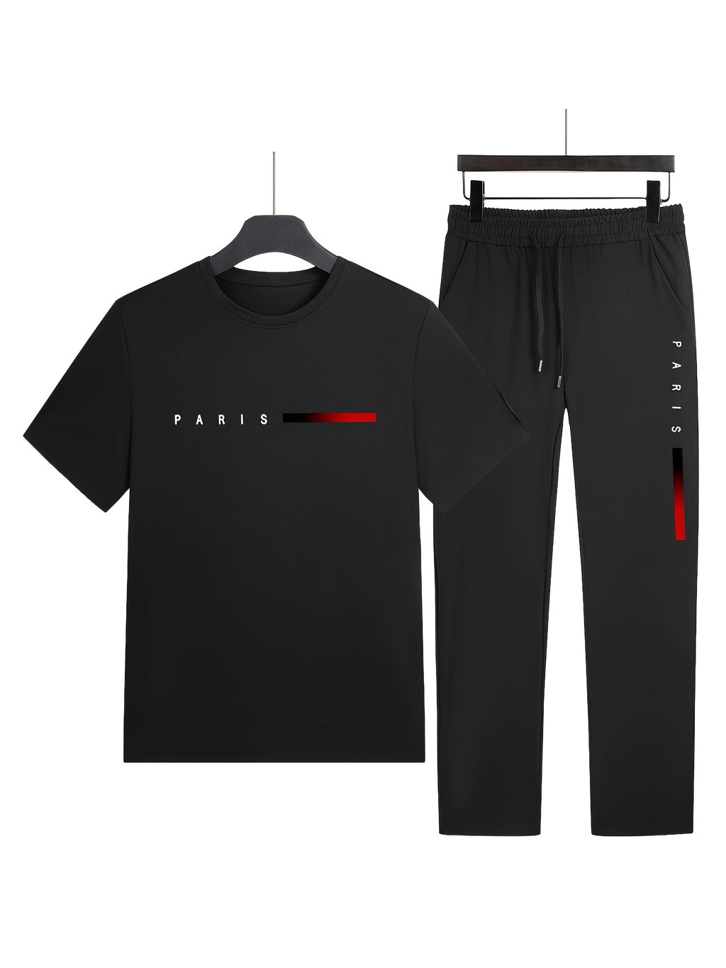 Men's Two-Piece Outfit with Printed Short Sleeve Crew Neck Top and Straight Pants, Seven Color Options and S to XXL Sizes for Casual Spring and Summer Style