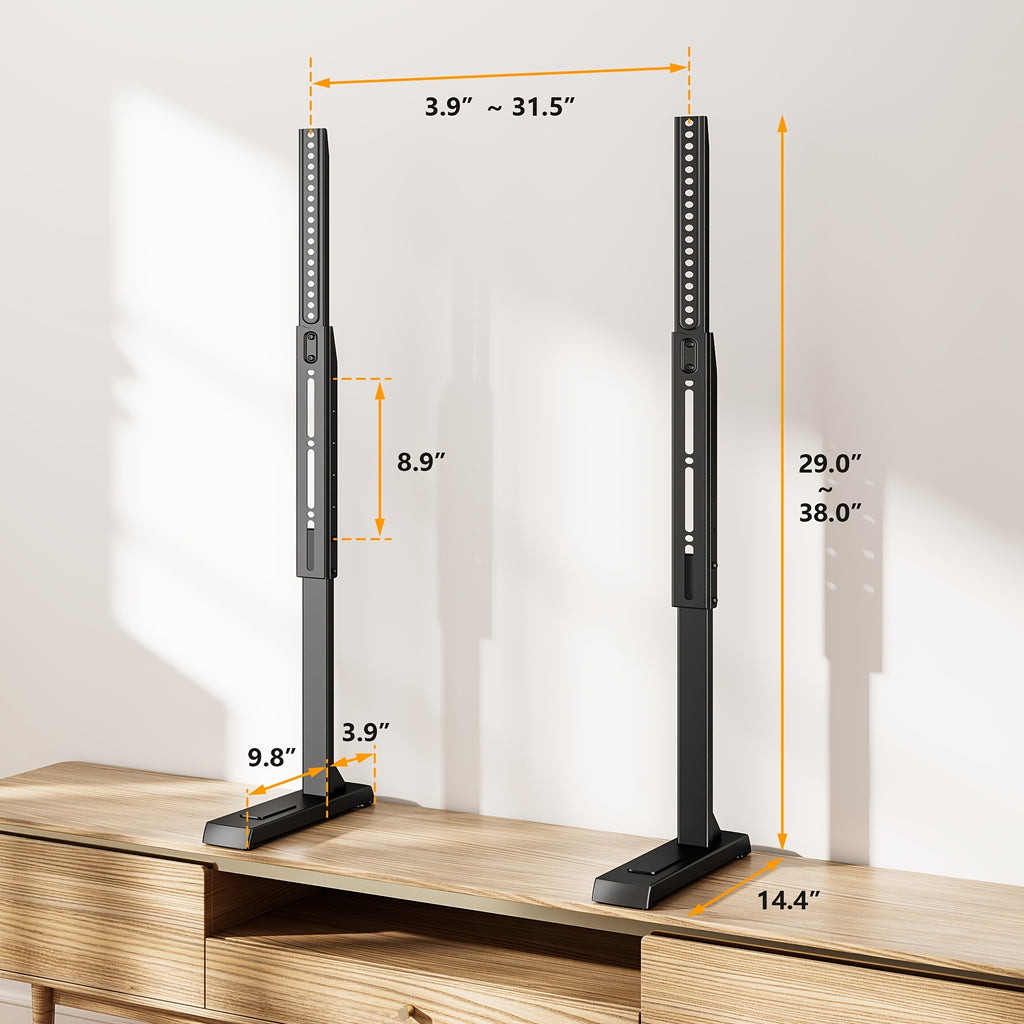 TV Stand Bracket with Adjustable Steel T-Bar Legs and Six Height Settings, Black Tabletop Support with Cable Management for Compatible 37–92 Inch Televisions