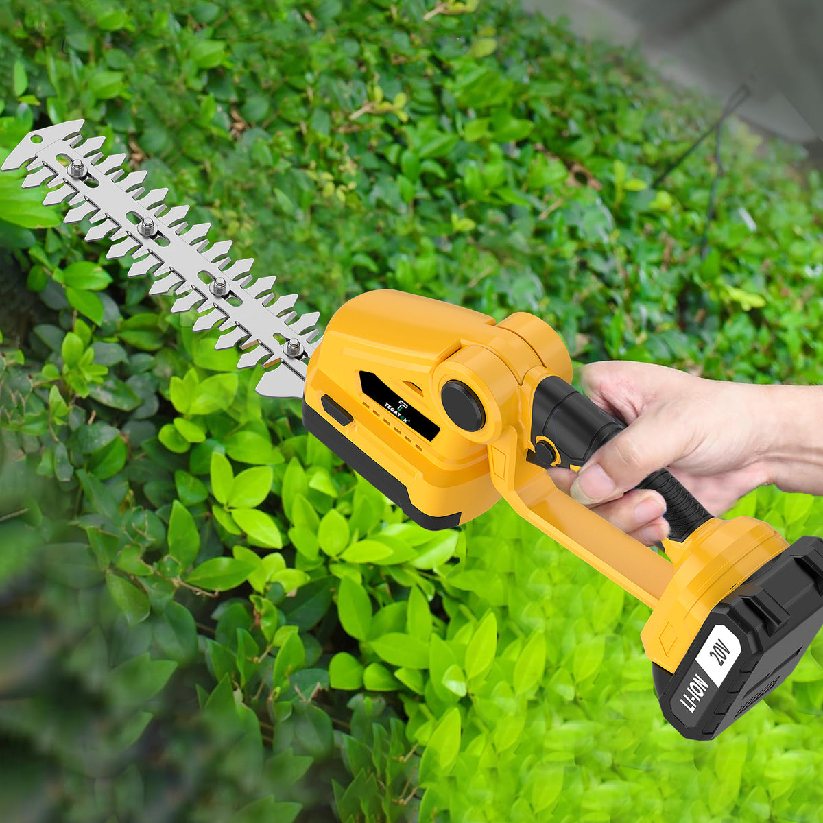 Cordless Hedge Trimmer by TEGATOK with Listed 20V Power, One- or Two-Battery Kit Options and Extended Model for Garden Shrub Trimming and Lawn Care