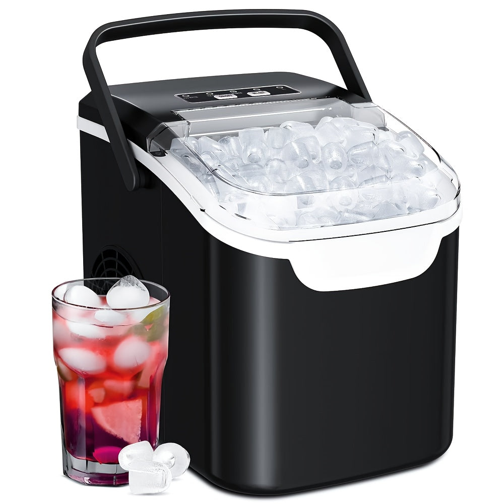 Countertop Bullet Ice Maker in Black, Self-Cleaning Ice Machine with Basket and Scoop for Home Drinks, Listed 9 Cubes in 6 Minutes and 26.5lb Daily Output