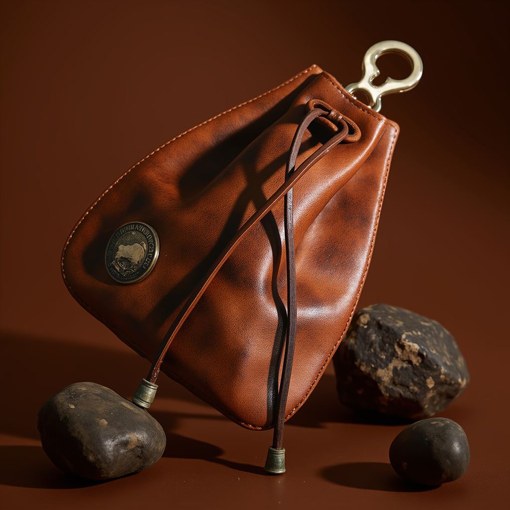 Drawstring Coin Pouch for Men and Women, Single Leather-Referenced Change Bag in Brown-1, Black- or Coffee for Everyday Essentials and Valentine's Day Gift Ideas