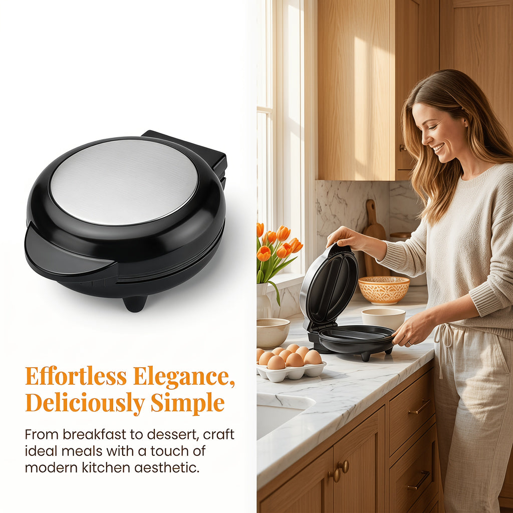 Electric Omelet Maker with Dual 6.5-Inch Nonstick Pans, Black Double-Sided Flip Cooker for Pancakes, Frittatas, Crepes and Homemade Breakfasts