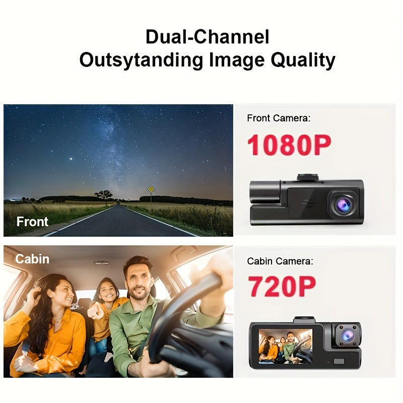 Dual or Triple Lens Dash Cam, Black Vehicle Camera with Listed 1080P Front and 720P Rear Recording, Loop Recording and G-Sensor References, Select 32G and Wi-Fi Options