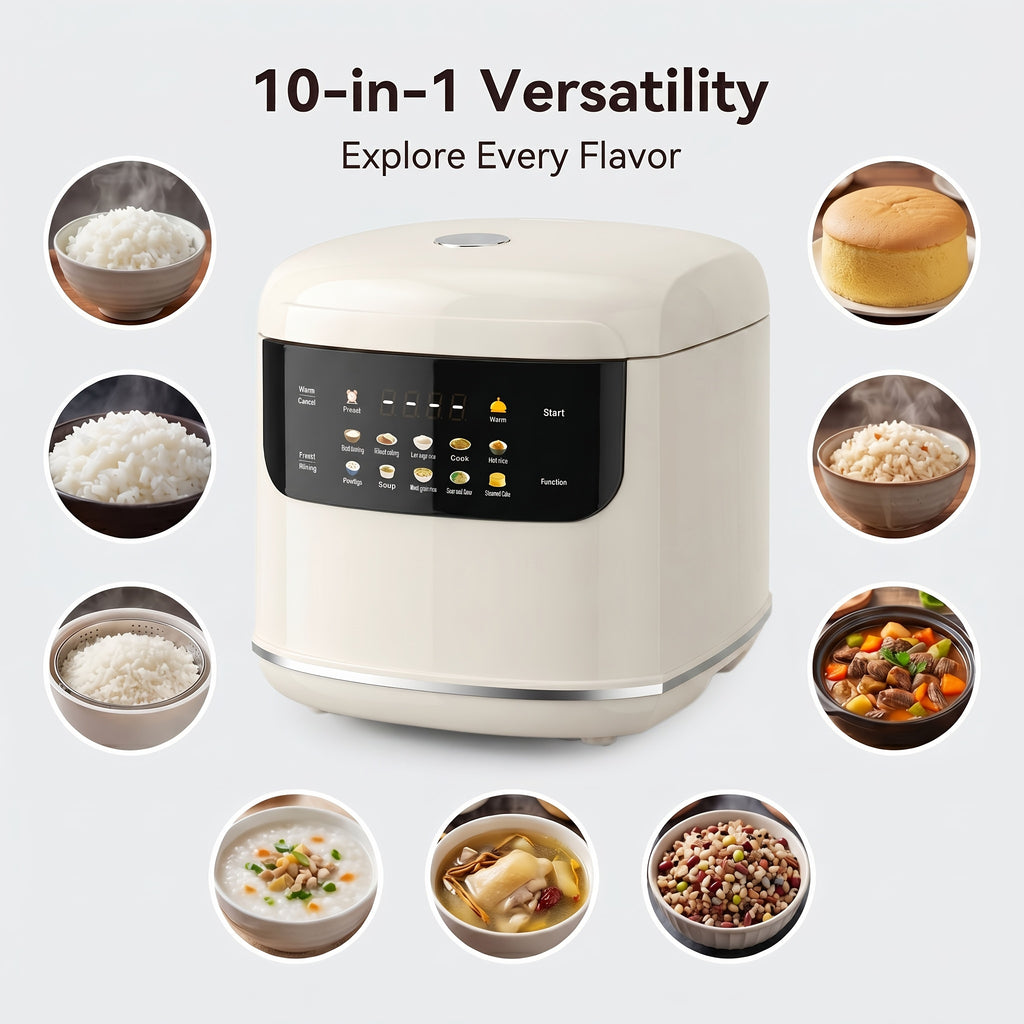Small Rice Cooker 2L in White, Multifunctional Cooker with 12 Presets, Keep Warm and Delay Timer for Rice, Soup and Oatmeal, 1–3 People