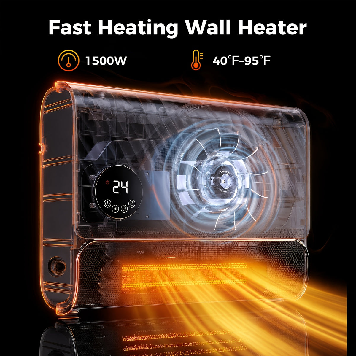 Remote-Control Wall Heater with Listed 1500W Heating, Three Fan Speeds and Overheat Protection, White or Gray Panel Design for Supplemental Indoor Warmth