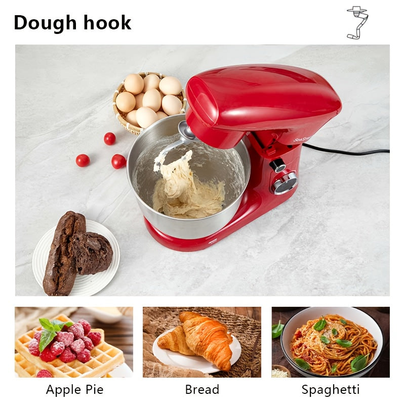 Tilt-Head Stand Mixer with 10 Speeds and Pulse Button, Stainless Steel Bowl, Dough Hook and Egg Mixer, 5L-Labeled Red, Silvery or Black Options for Home Baking