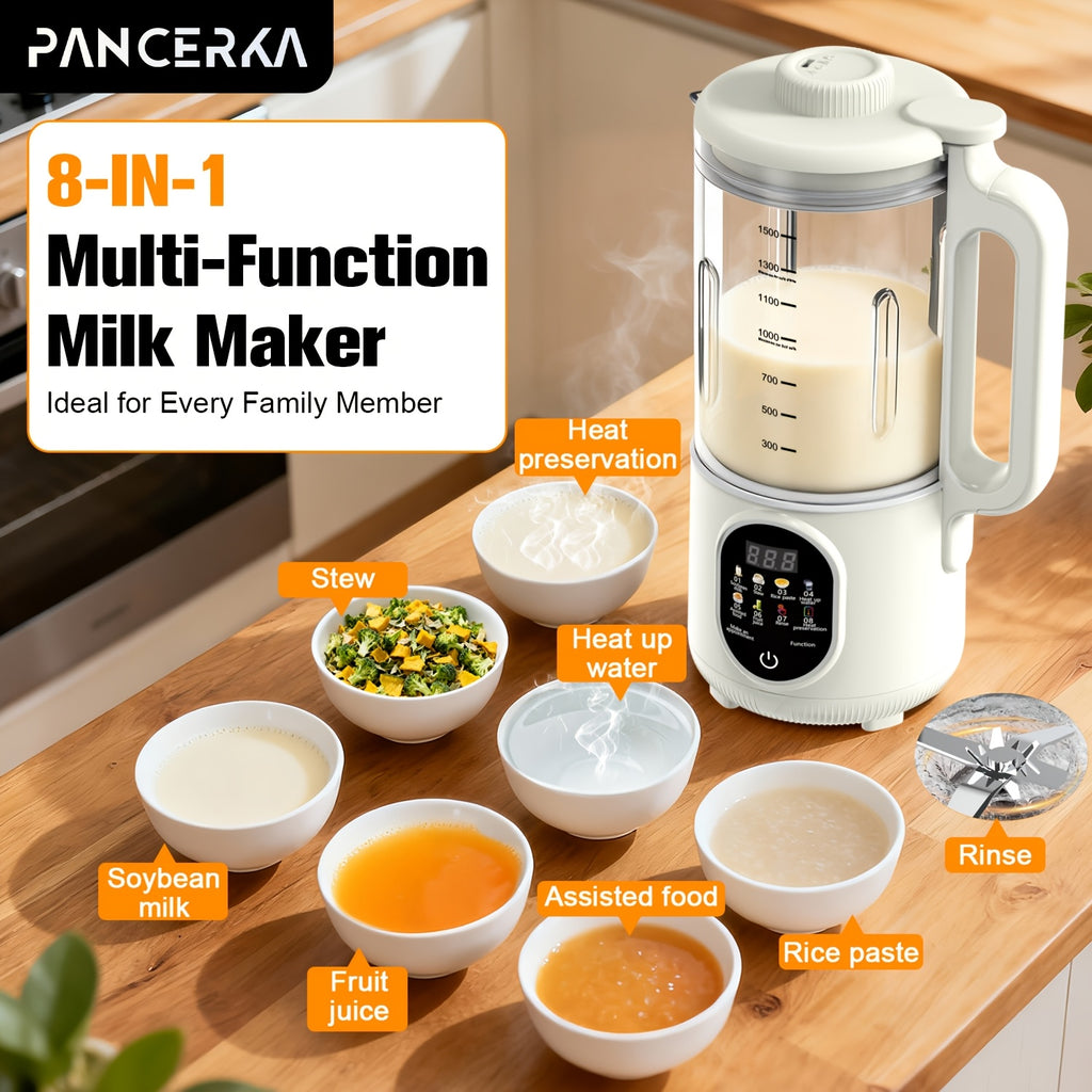One-Touch Nut Milk Maker by PANCERKA, White A Automatic Countertop Blender for Compatible Almond, Oat, Soy and Coconut Beverage Recipes and Kitchen Preparation