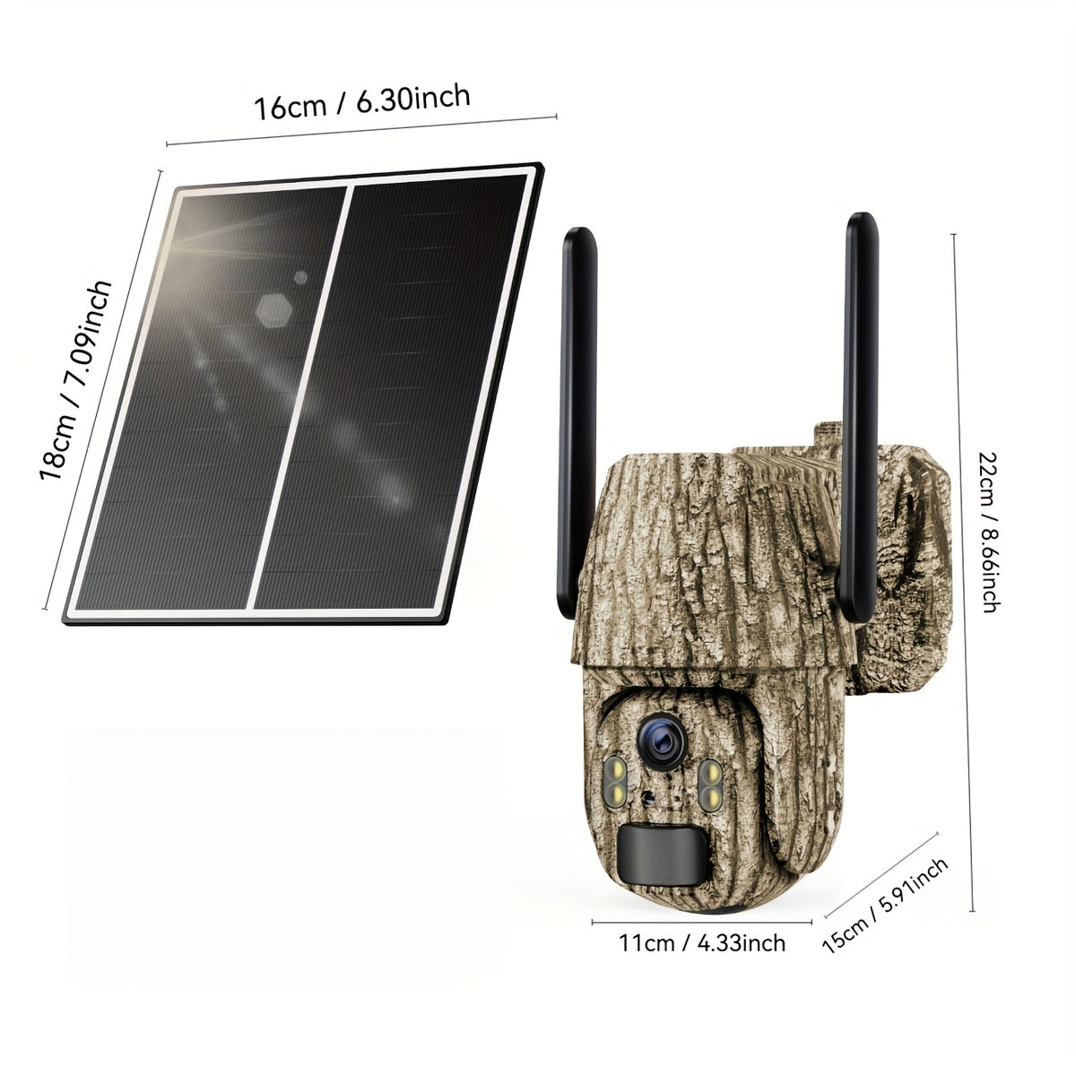 2K Cellular Trail Camera with Solar Panel and SIM Card, Listed 4G LTE Remote Pan Tilt, Spotlight Color Night Vision and Two-Way Audio in Camouflage One- or Two-Camera Packs