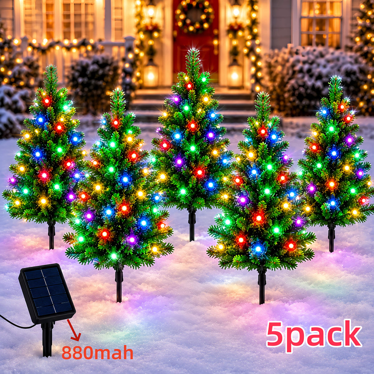 Solar Christmas Tree Stake Lights with DIY Branch Shaping and Separate Multicolor String, LDSDS-LD-5 or LDSDS-LD-10 Model Options for Garden Holiday Displays