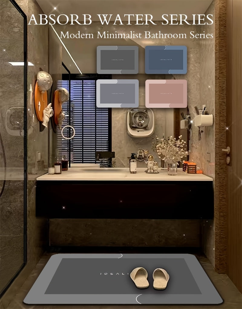 Soft Diatomaceous Earth Bath Mat, Absorbent Quick-Drying Bathroom Floor Mat in Dark Gray, Blue, Light Gray or Pink with Four Size Options for Home Use