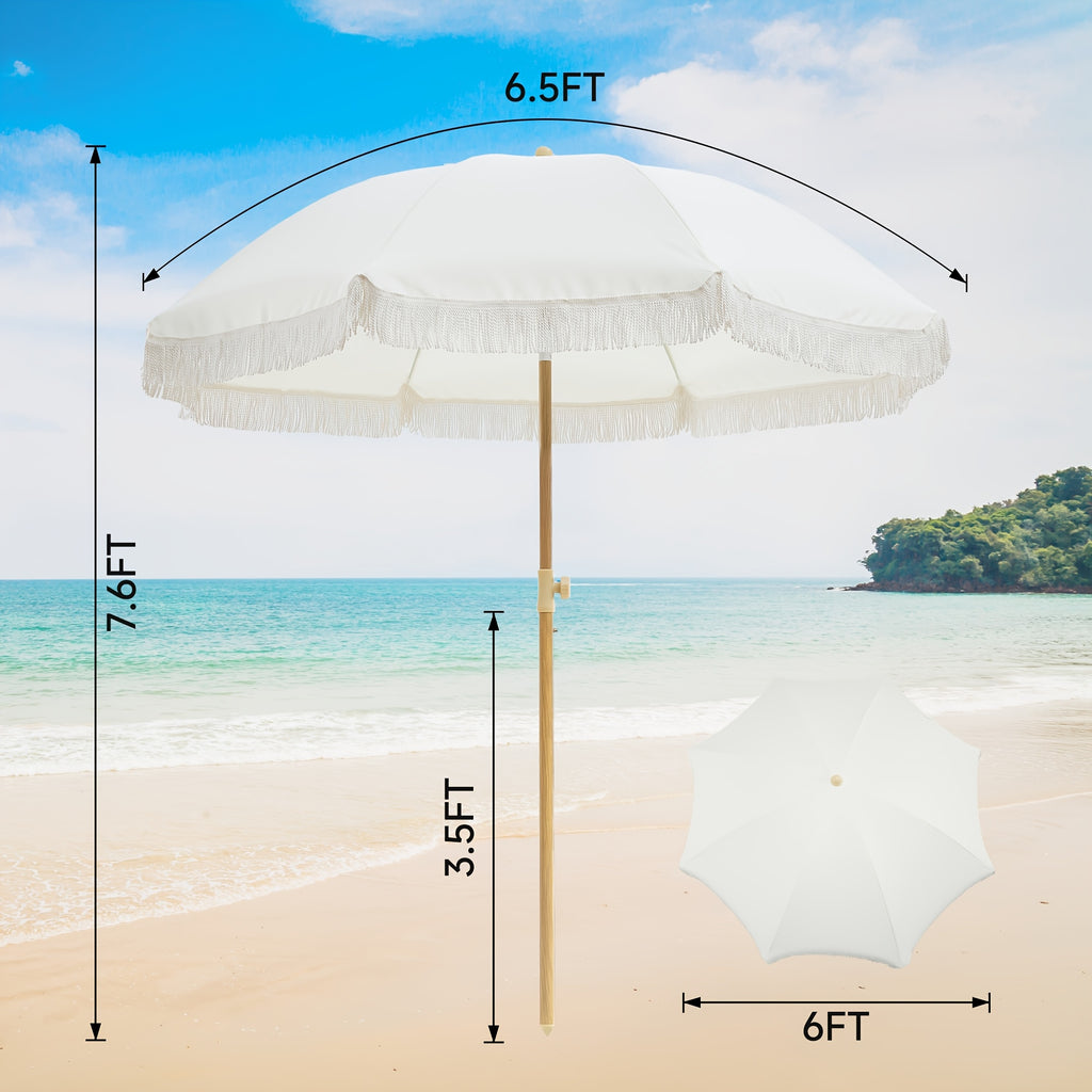 Eight-Rib Patio Umbrella with Push-Button Tilt Adjustment for Outdoor Garden and Courtyard Seating, Beige, Blue Pinstripe and White Style Selections