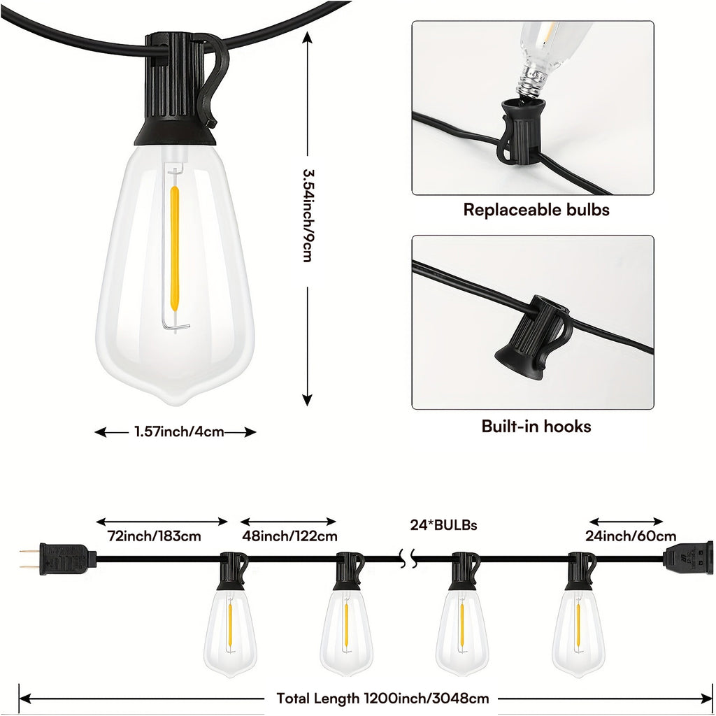 Edison Patio String Lights 100FT with Shatterproof ST38 Bulbs, 2700K Warm White Dimmable Connectable Hanging Lights for Garden, Bistro and Wedding Decor
