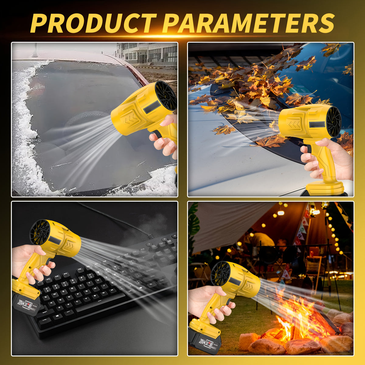 Battery-Powered Leaf Blower with Two-Battery Kit Options, Yellow or Green Cordless Air Blower for Yard Cleanup, Loose Leaves, Dust and Car Drying Projects