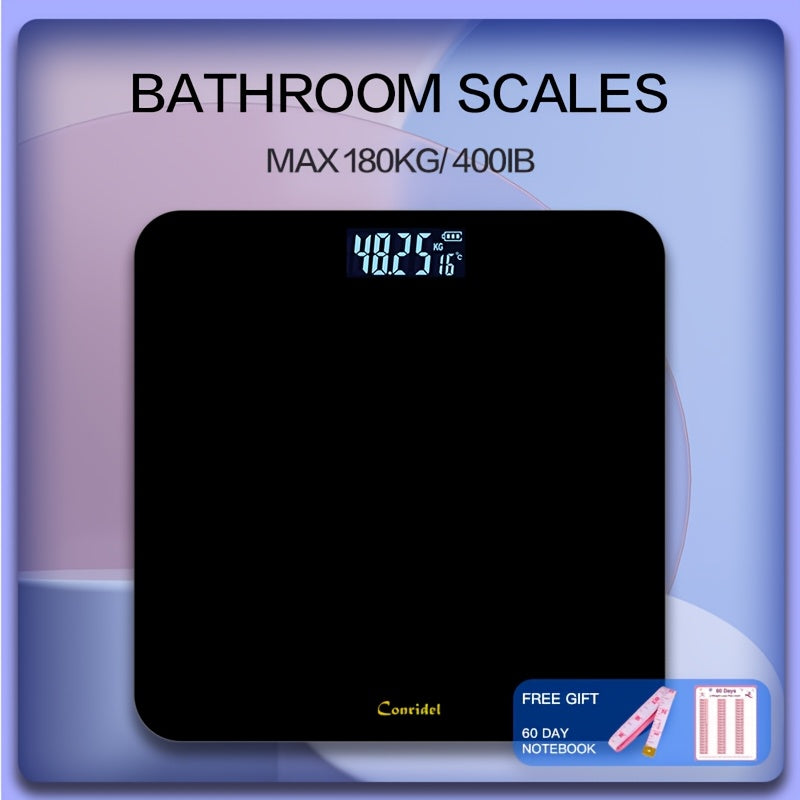 Digital Weight Scale 400lb, High-Precision Bathroom Scale with Clear Digital Display, Ultra Wide Tempered Glass Platform, Battery Powered Body Weight Scale for Home Fitness and Daily Use