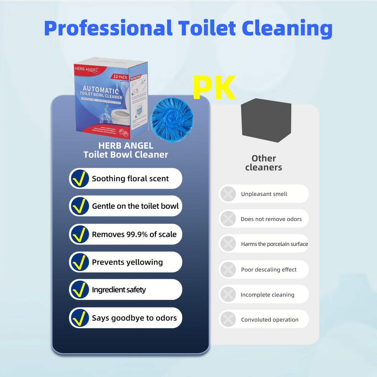Blue Toilet Cleaning Tablets with Listed Ocean Fragrance, Automatic Toilet Bowl Cleaner Blocks in 24, 32, 48, 64 and 105-Count Options for Bathroom Care