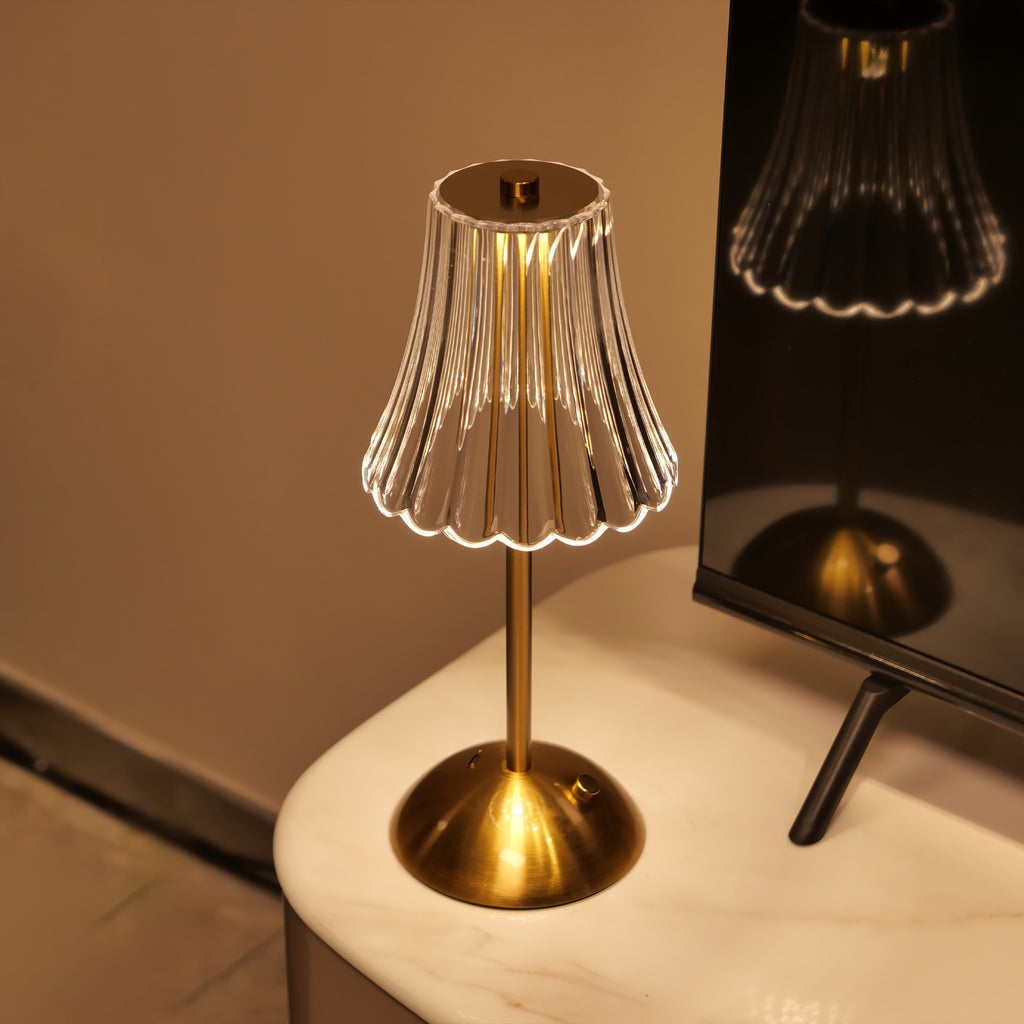 Touch Control Crystal Table Lamp with Three Light Tones, Dimmable LED Lighting, Wrought Iron Base and USB Rechargeable Battery, Single or Two-Lamp Options