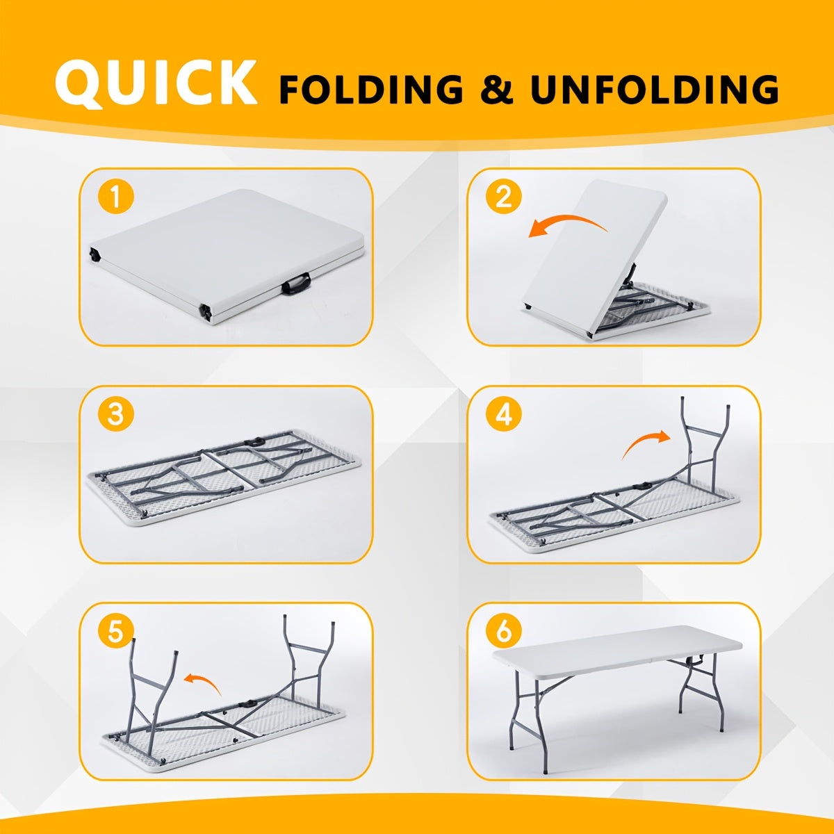 Portable Folding Utility Table with Plastic Top, Carrying Handle and Locking Design, Multiple Model Options for Camping, Picnics and Indoor Outdoor Parties