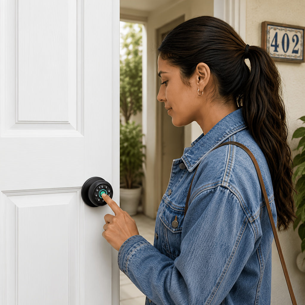 Matte Black Fingerprint Door Knob with Keypad, App Control and Auto Lock, Biometric Code Entry for Compatible Bedroom, Home and Office Doors