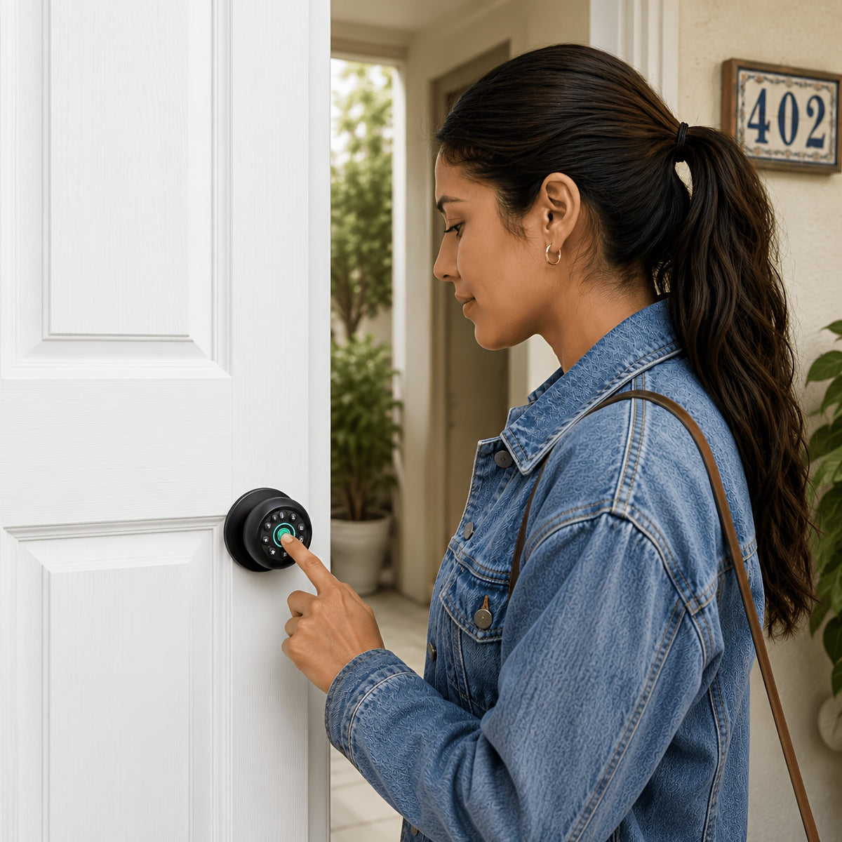 Matte Black Fingerprint Door Knob with Keypad, App Control and Auto Lock, Biometric Code Entry for Compatible Bedroom, Home and Office Doors