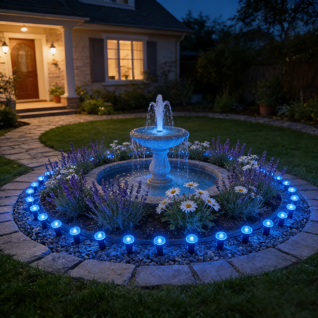Solar Pathway String Lights with Listed 30 LEDs and Stake Design, Six Warm, White, Purple, Blue, Red and Green Light Options for Patio and Garden Event Decor