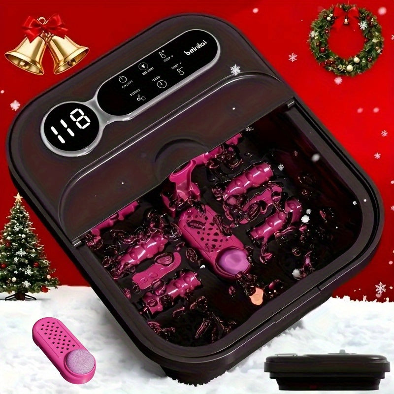 Foldable Heating Foot Spa Basin with Temperature Control, Massage Rollers, Bubbles and Pedicure Kit Wording, Portable or Rose Red Touch Model Options