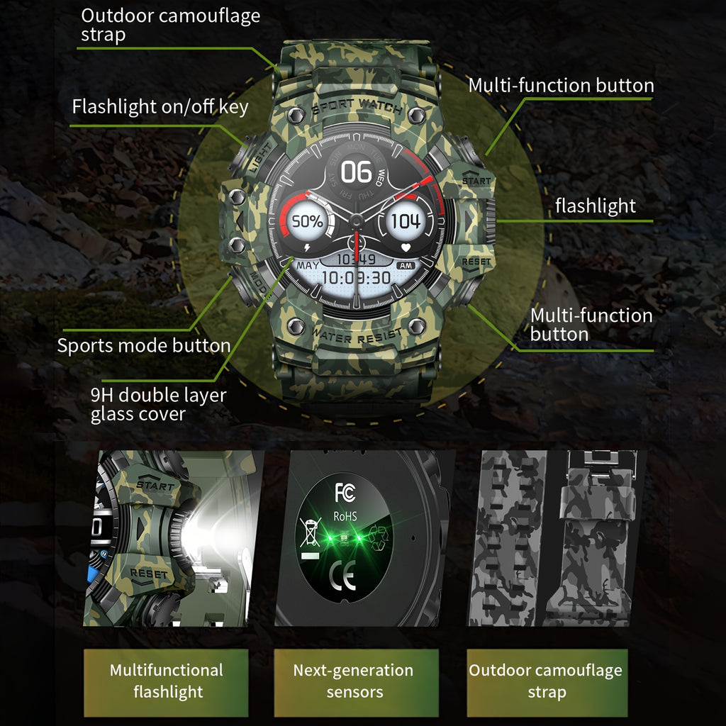 1.32-Inch TFT Smartwatch for Men with Calling, LED Flashlight, 100+ Sports Modes and Sleep Tracking, iPhone Android Compatibility in Eleven Color Options