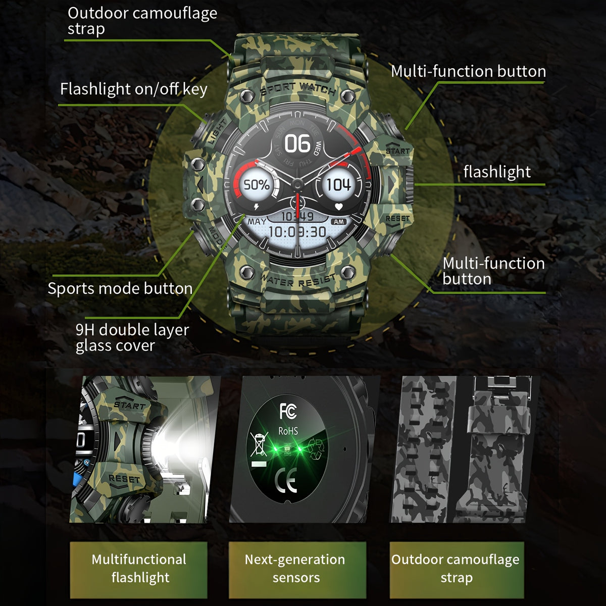 1.32-Inch TFT Smartwatch for Men with Calling, LED Flashlight, 100+ Sports Modes and Sleep Tracking, iPhone Android Compatibility in Eleven Color Options