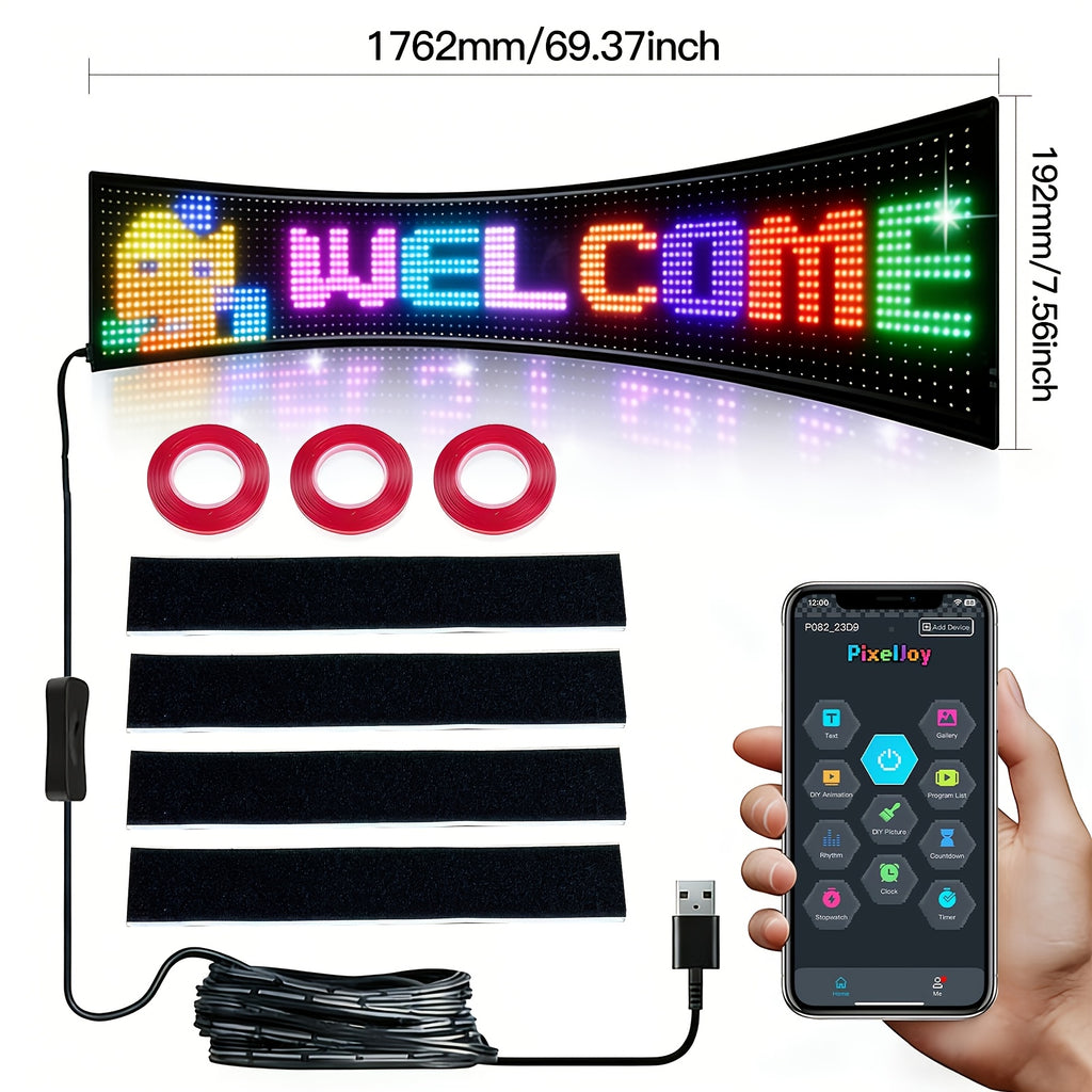 Flexible Programmable LED Sign Panel, 5V USB-Powered Matrix Display with Bluetooth App Control for Custom Text, Patterns and Animations in Stores and Events